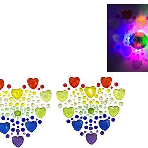Led Light Up Pasties Rainbow Heart, Nipple Covers, EDC, REUSABLE RHINESTONE